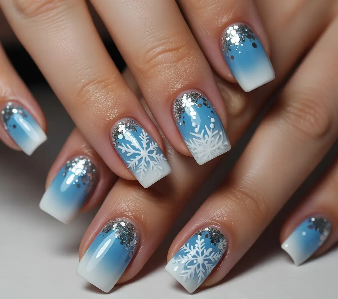 nail art ideas for winter Blue Snowfall Fantasy