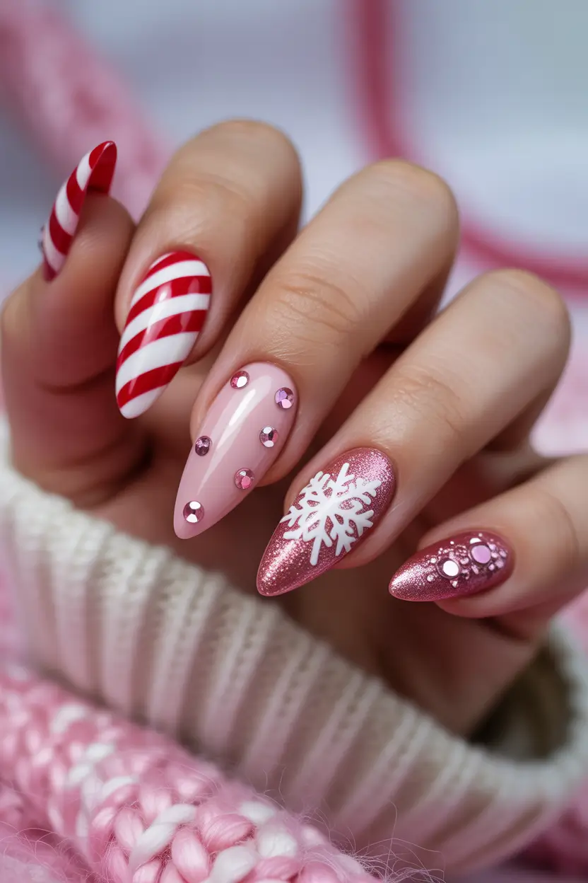 nail art ideas christmas Sweet Peppermint Glam