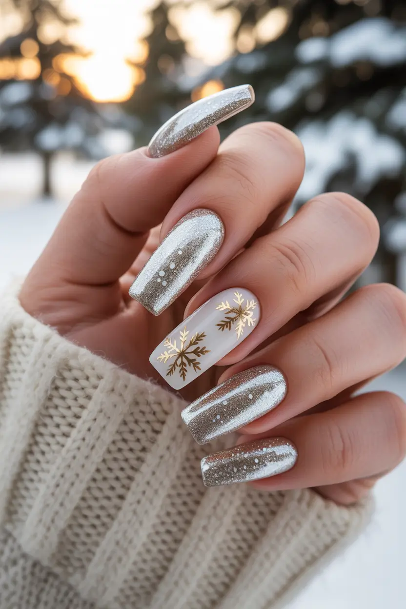 nail art ideas elegant Golden Snowlight