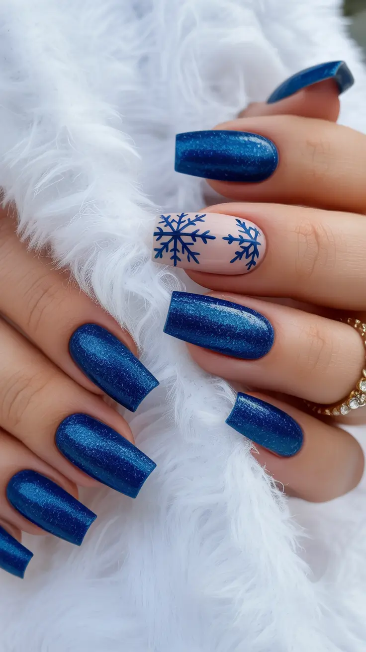 nail art ideas winter Midnight Snowfall Glam