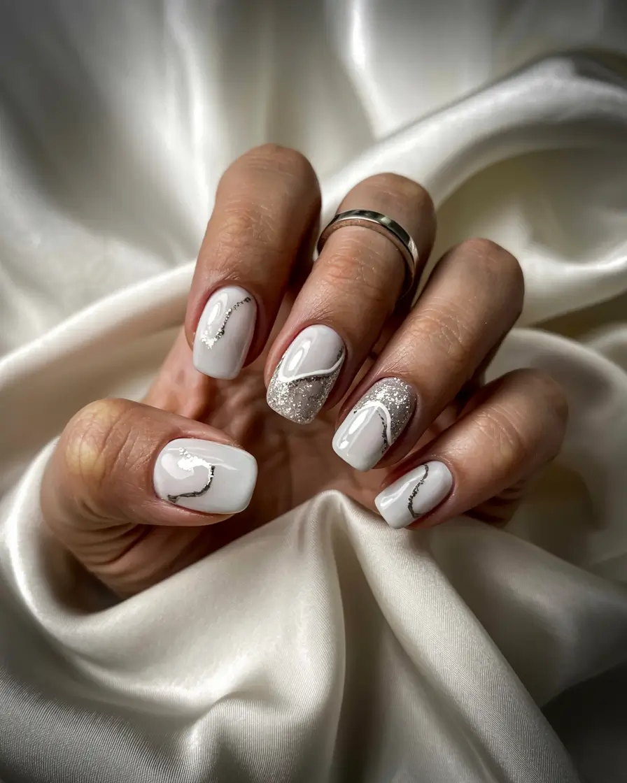 neutral winter nails snowflake Frosted White Contour
