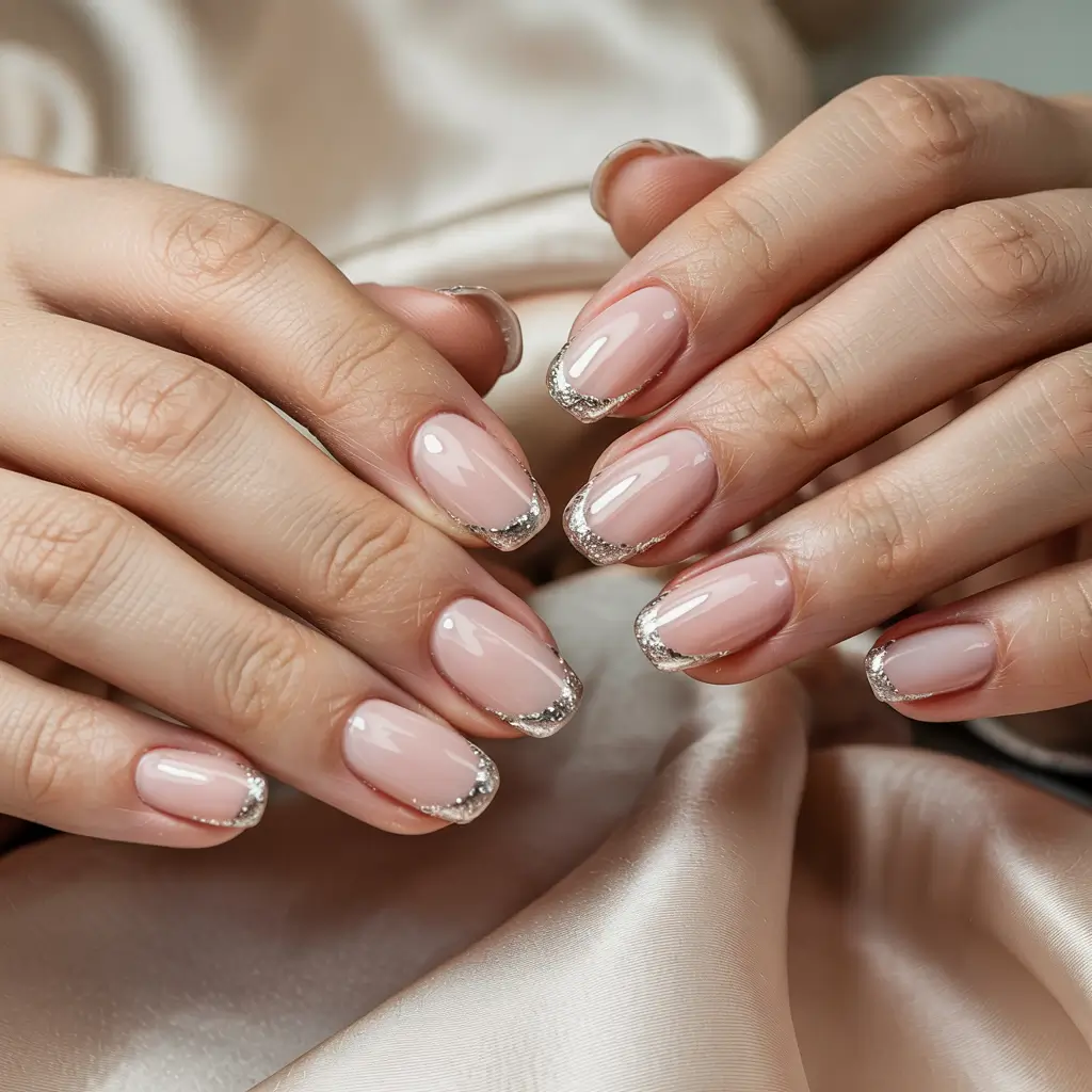 neutral winter nails gel short Crystal Edge French