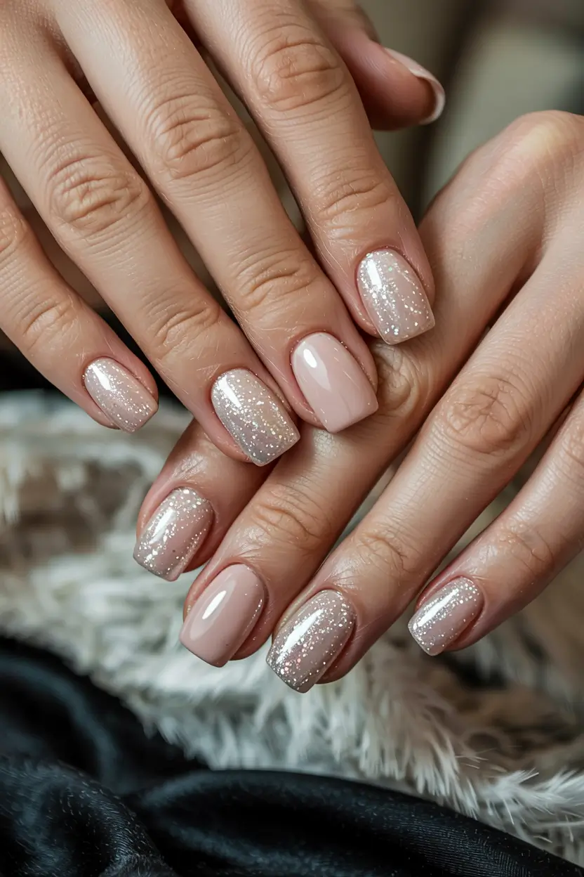 neutral winter nails dip short Snowfall Glow