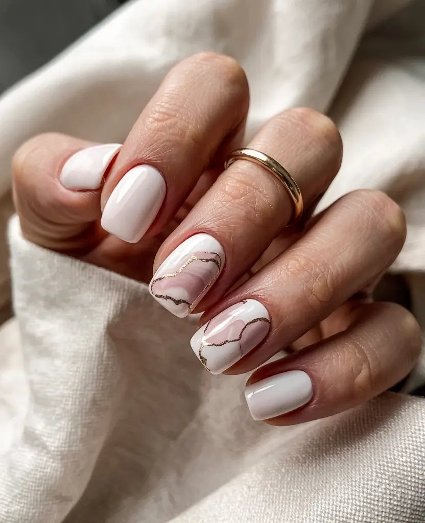 neutral winter nails with design Marble Mist