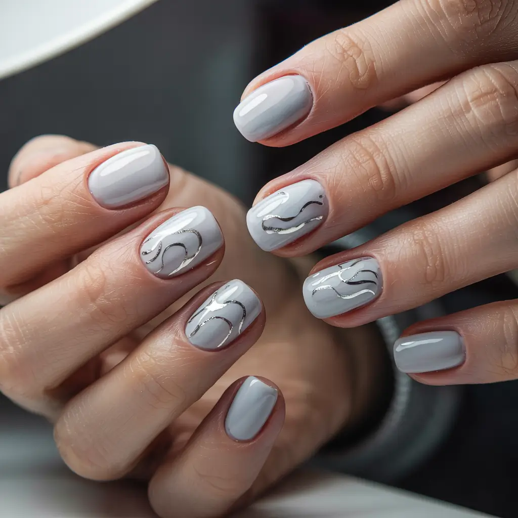neutral winter nails chrome Frosted Chrome Waves