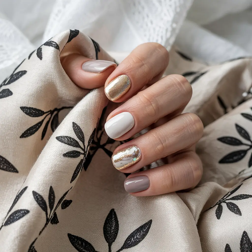 neutral winter nails with design Golden Neutrals with Modern Edge