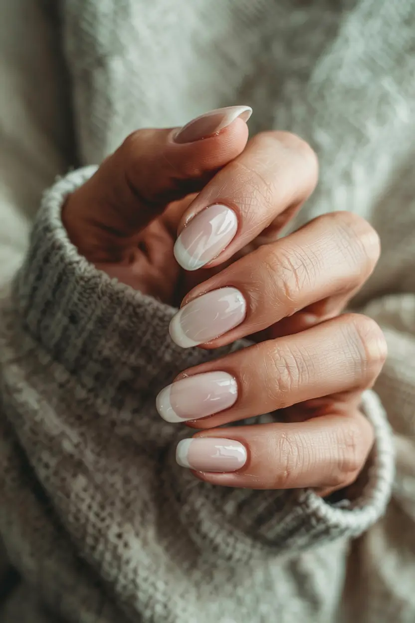 neutral winter nails short Soft Cloud French