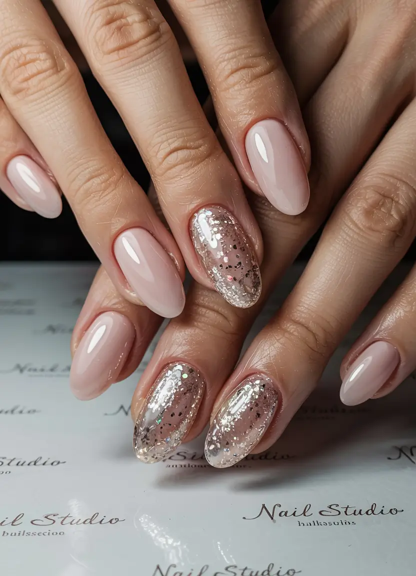 neutral winter nails gel Champagne Frost Glow