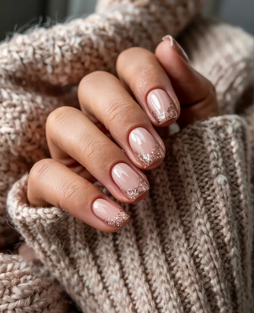 neutral winter nails short Golden Dust Tips