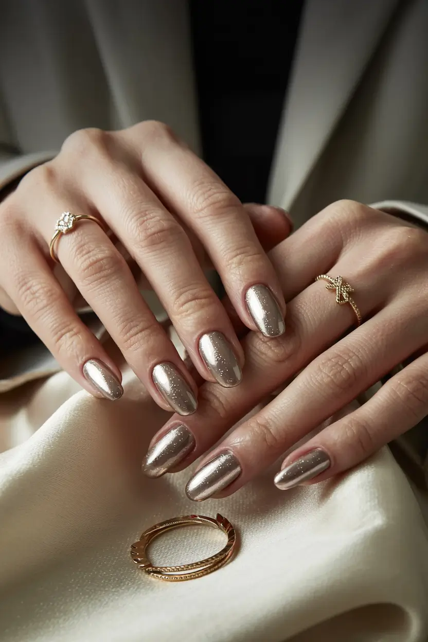 neutral winter nails chrome Champagne Chrome Veil