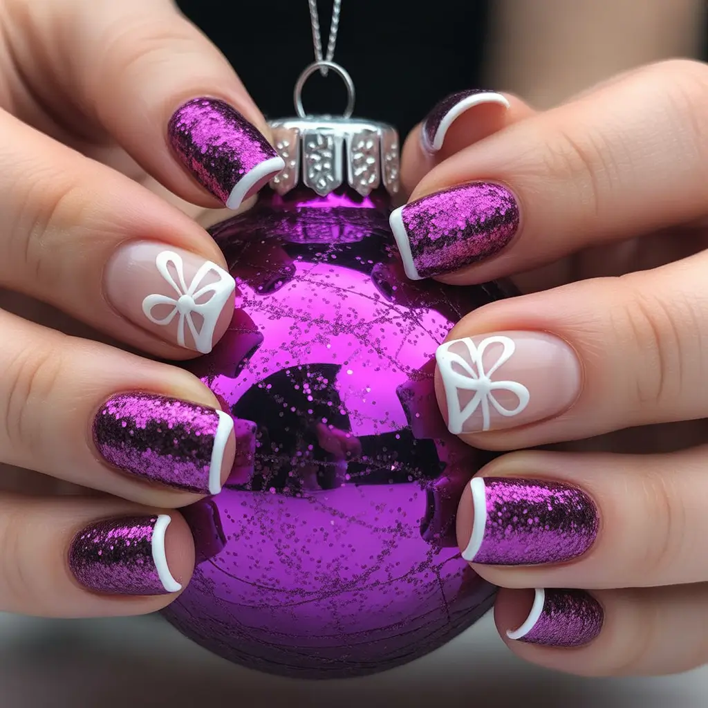 pink christmas nails 2025 Magenta Gift Glam