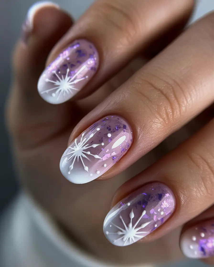 pink christmas nails 2025 Snowy Stardust Shimmer
