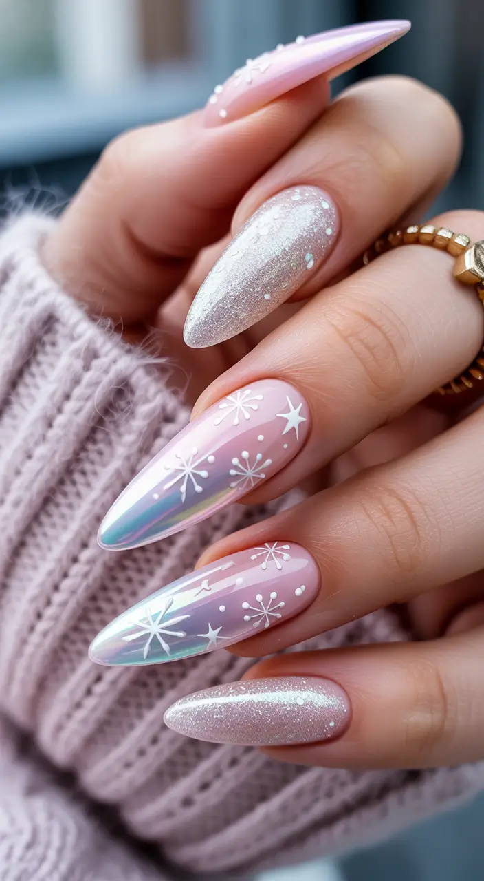 pink christmas nails 2025 Blushing Aurora Dreams