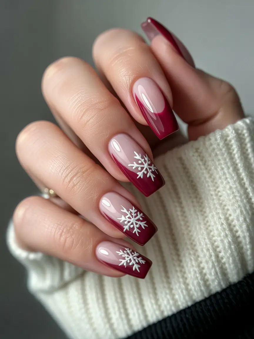 pink christmas nails 2025 Cranberry Snowfall