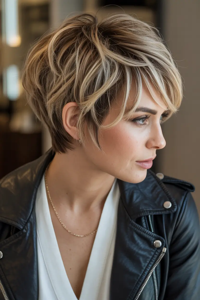 winter pixie haircuts 2025 - 2026 Layered Pixie-Bob Hybrid with Blonde Highlights