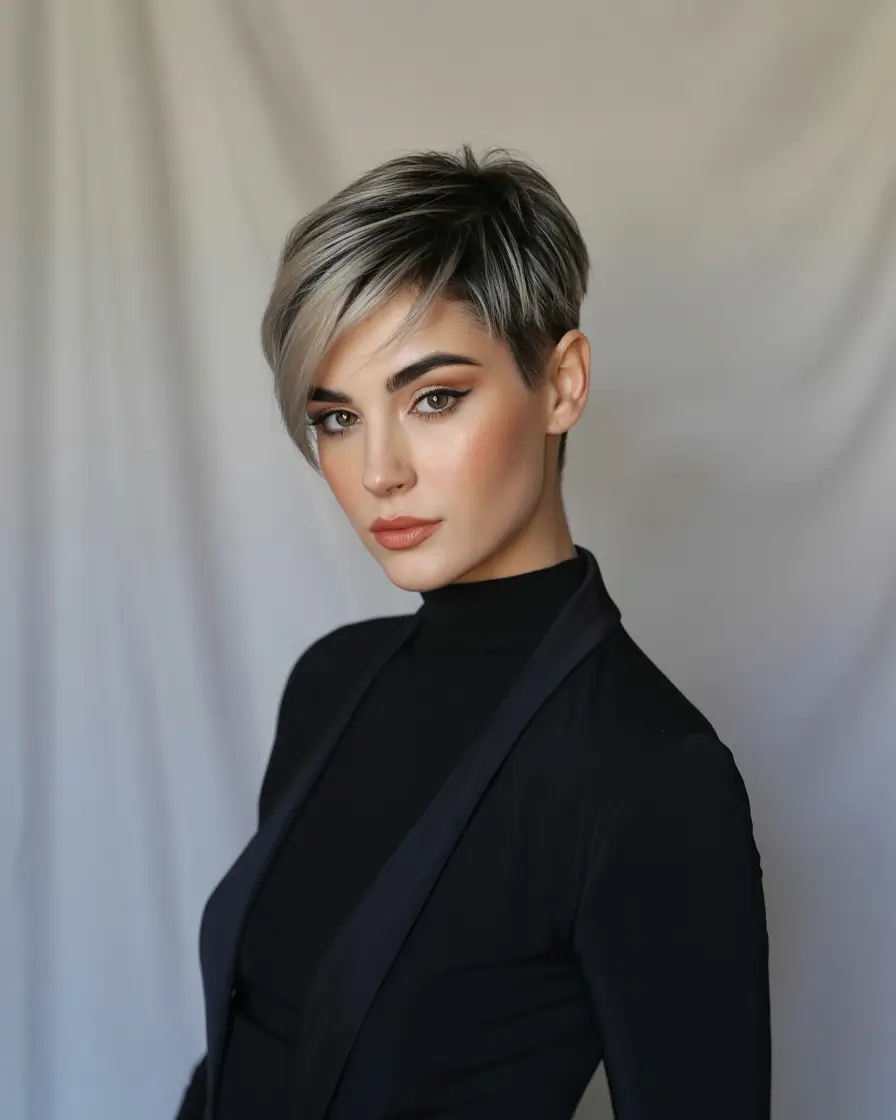 winter pixie haircuts 2025 - 2026 Ash-Blonde Pixie with Side-Swept Elegance