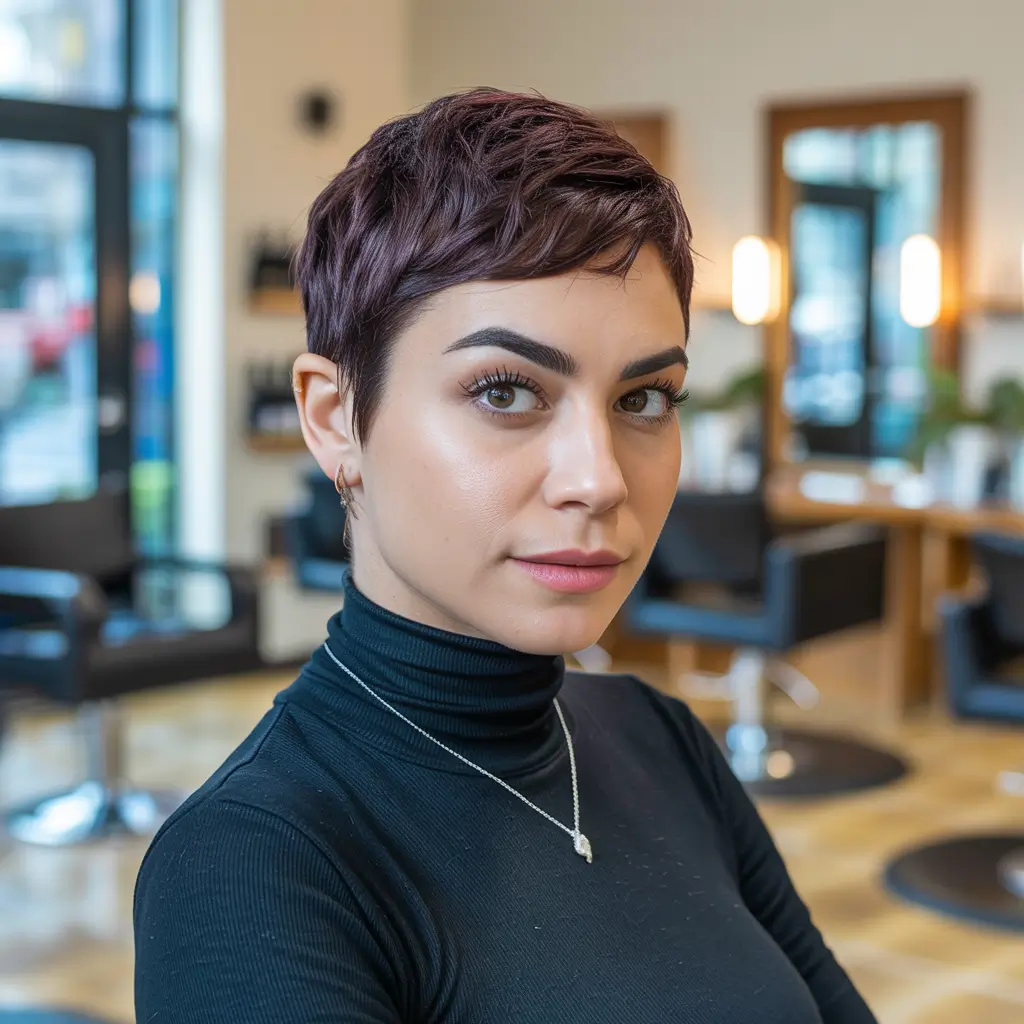 winter pixie haircuts 2025 - 2026 Pixie with Wine-Red Undertones