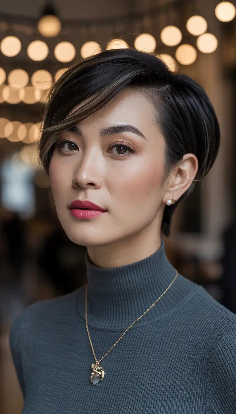 winter pixie haircuts 2025 - 2026 Sleek Asymmetrical Pixie with Tapered Side