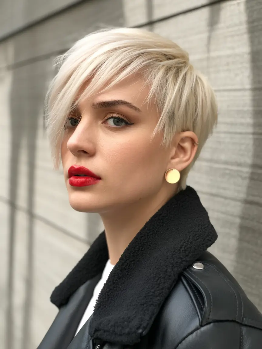 winter pixie haircuts 2025 - 2026 Platinum Pixie with Razor Texture