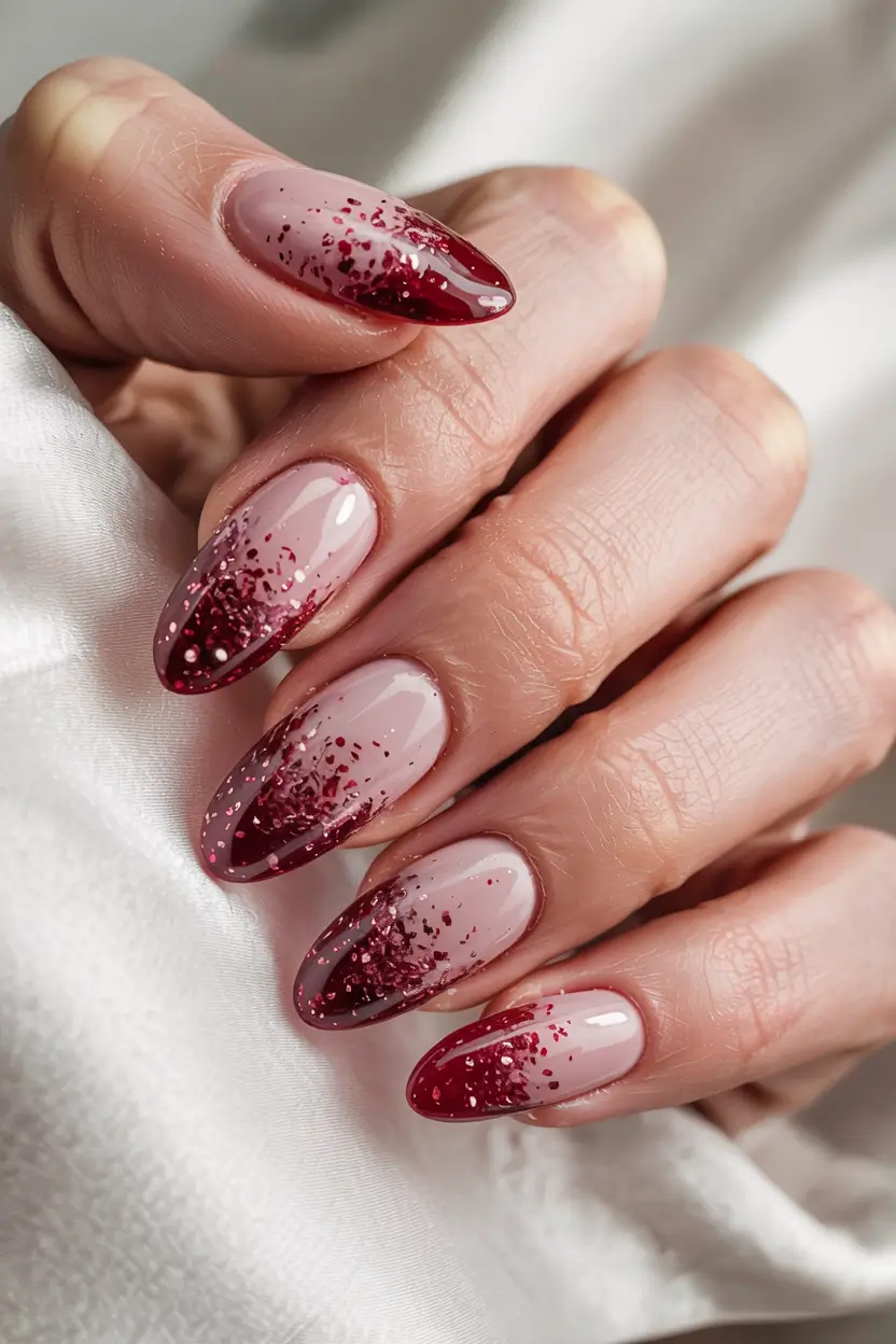 red winter nails 2025 Crimson Frost Ombre