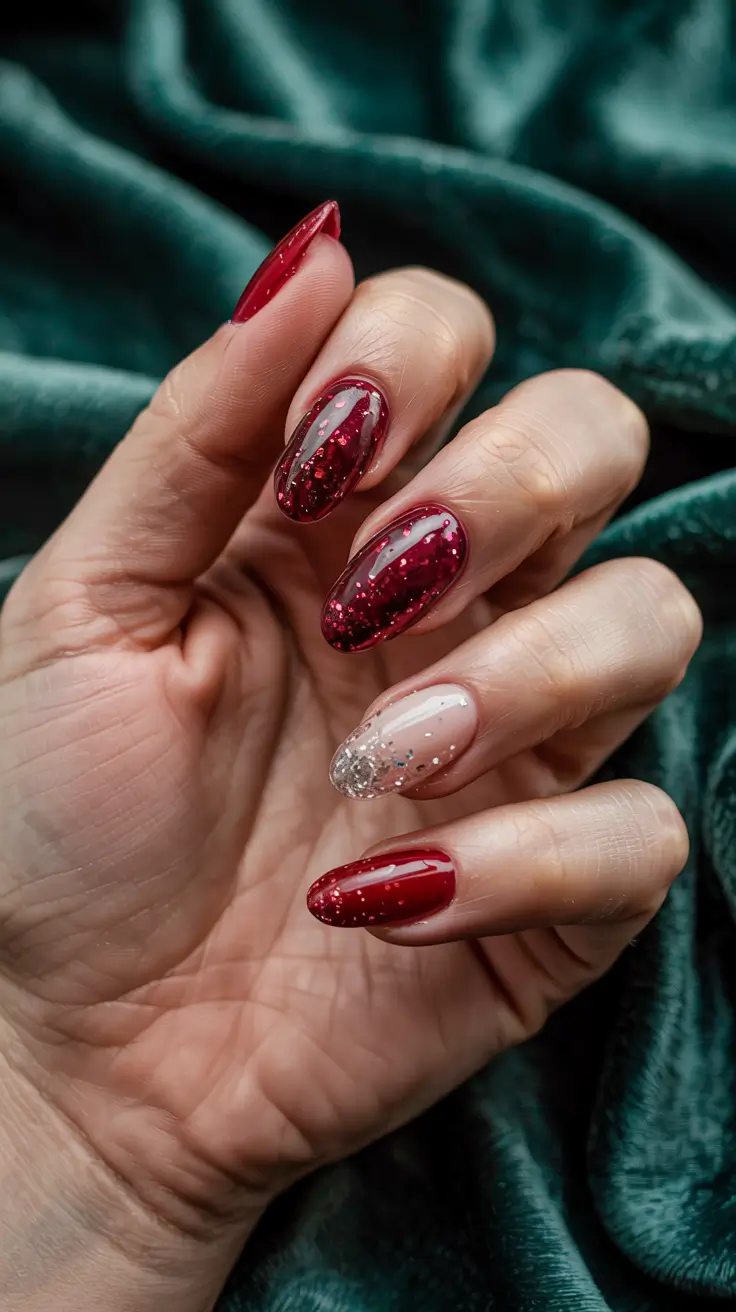 red winter nails 2025 Velvet Ruby Sparkle