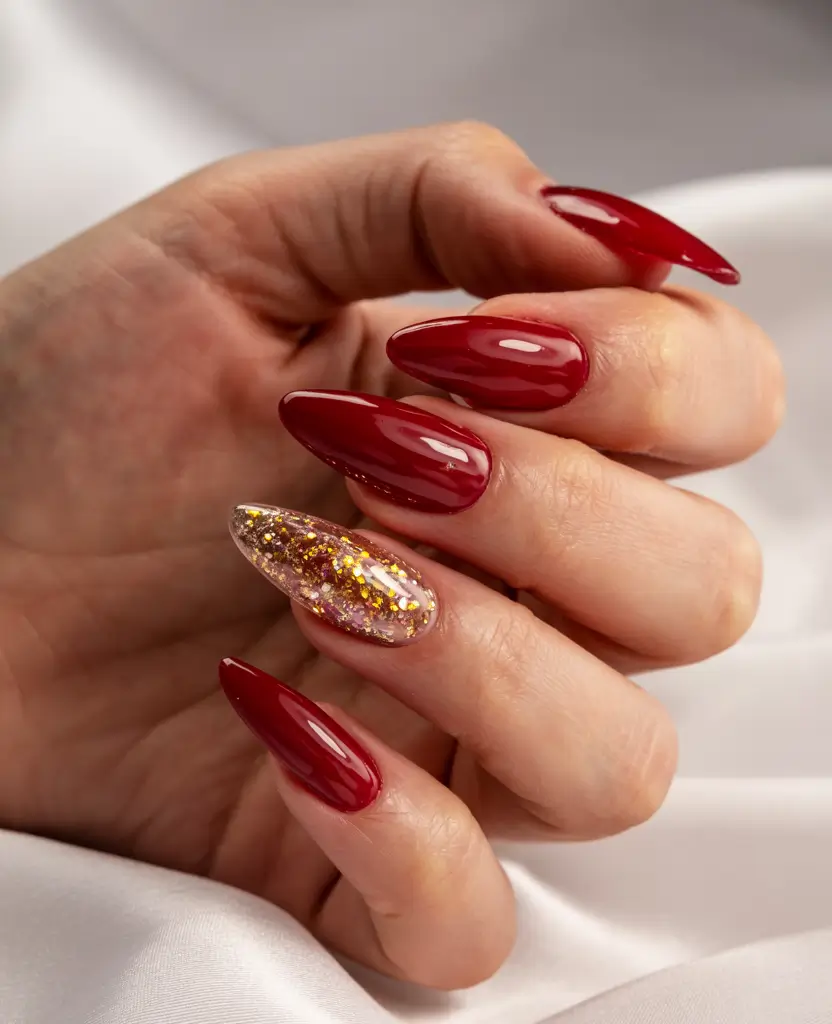 red winter nails 2025 Glazed Ruby Accent