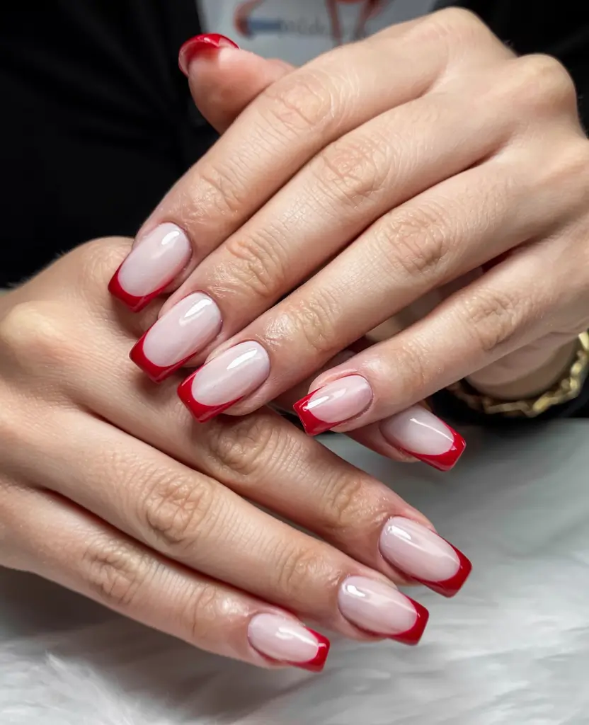 red winter nails 2025 Candy Edge French