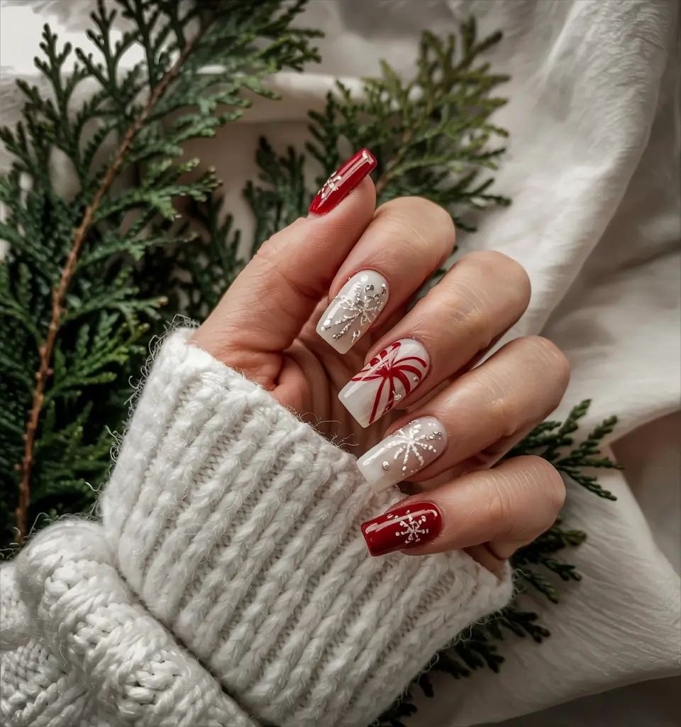 short winter nails ideas Peppermint Swirl Holiday