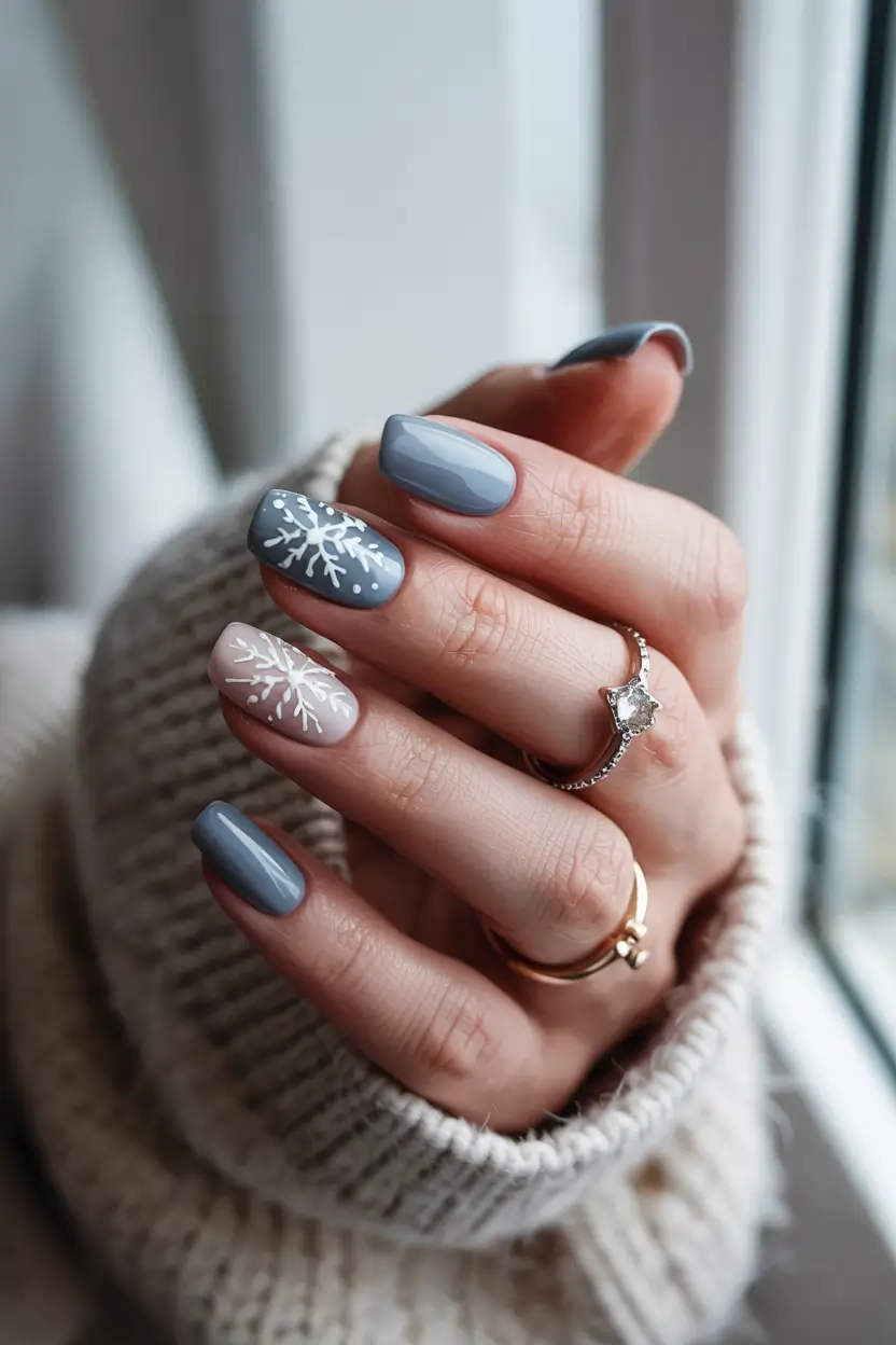 short winter nails ideas Snowflake Grey Serenity