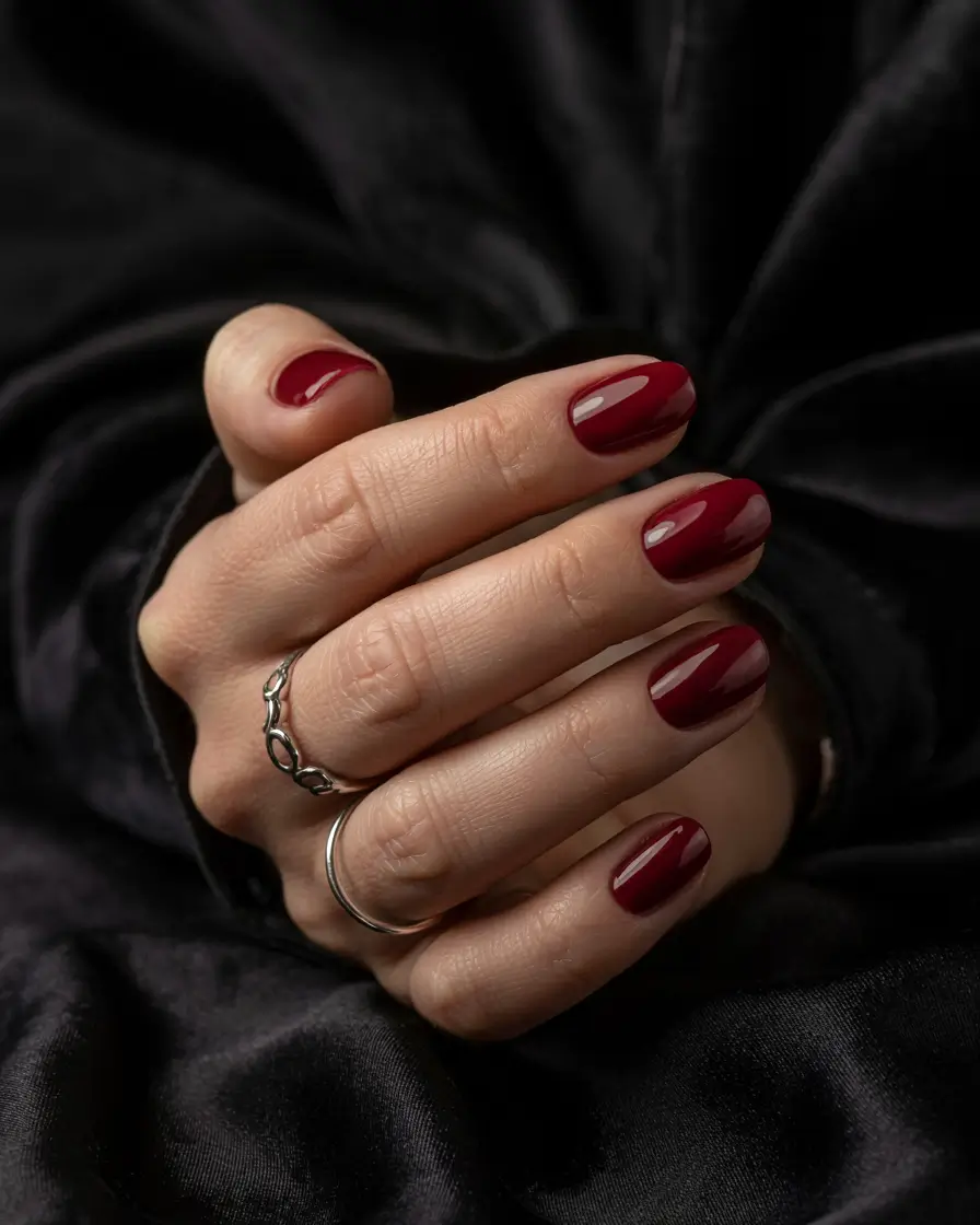 short winter nails ideas 2025 classic burgundy mood