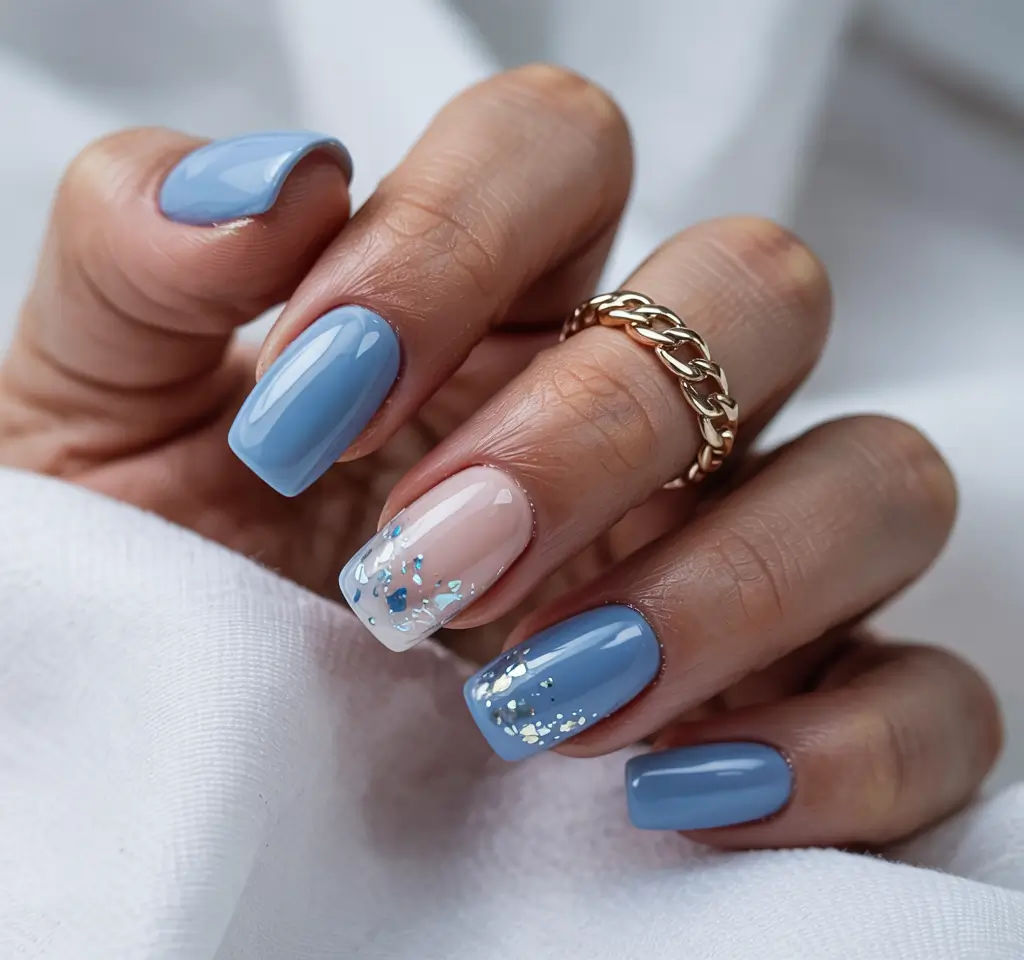 short winter nails ideas 2025 frosted blue dream