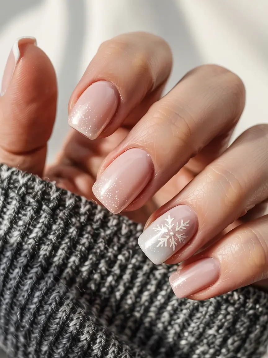 short winter nails ideas 2025 snowflake whisper