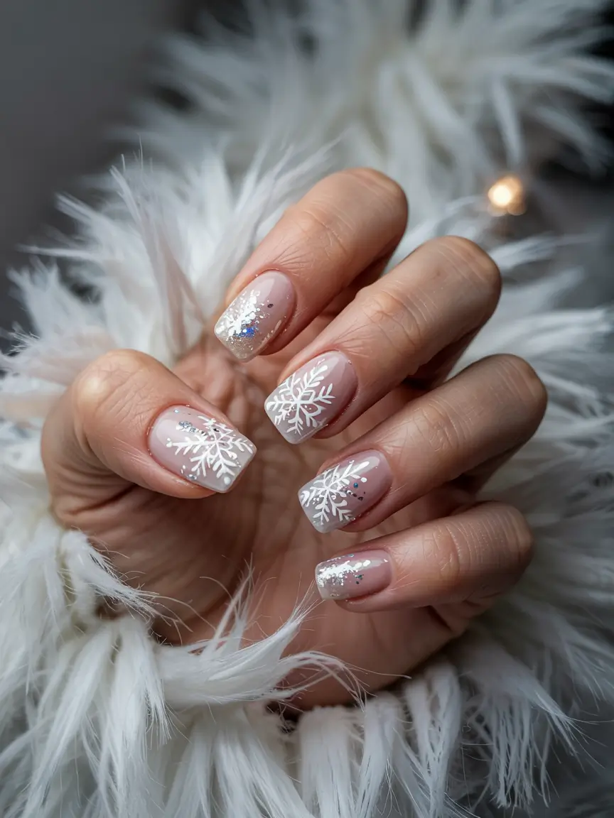 short winter nails ideas 2025 frosted snowfall charm
