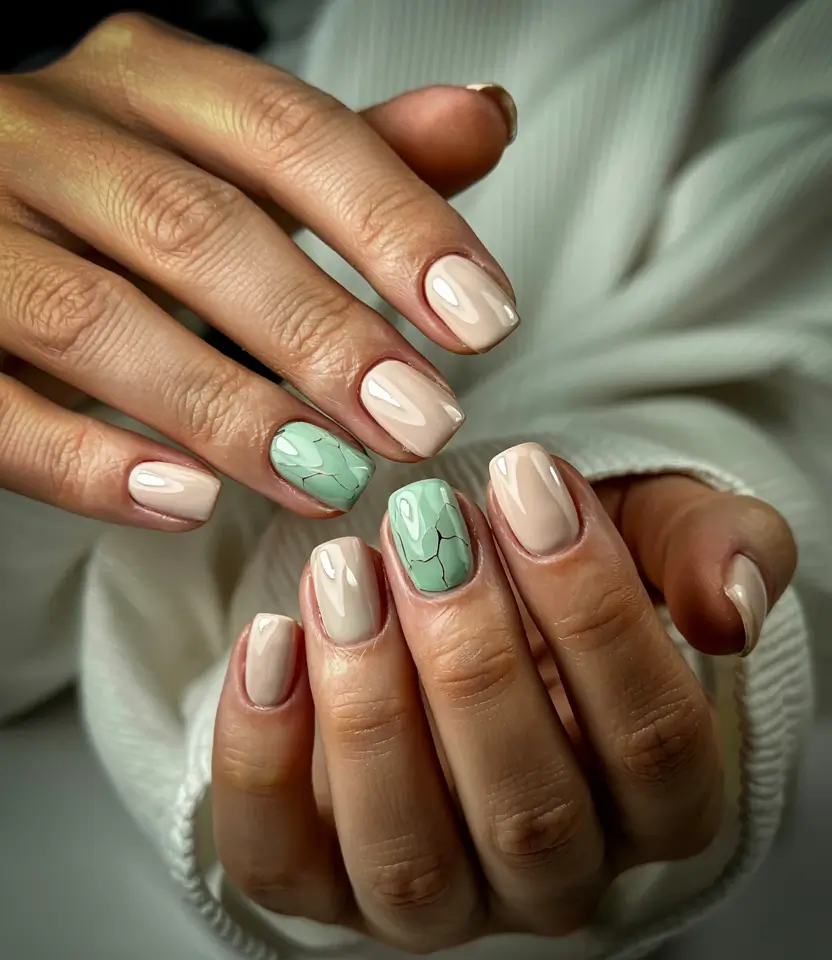 short winter nails ideas Minted Marble Serenity