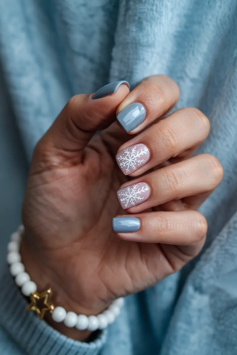 short winter nails ideas Frosty Blue Whisper