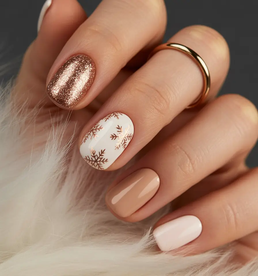 simple christmas nails winter Golden Snowflake Glow