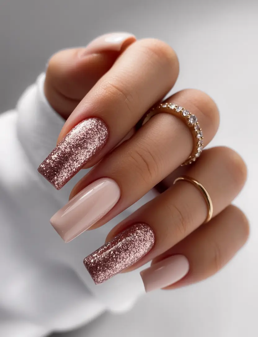 simple christmas nails acrylic Rose Quartz Sparkle