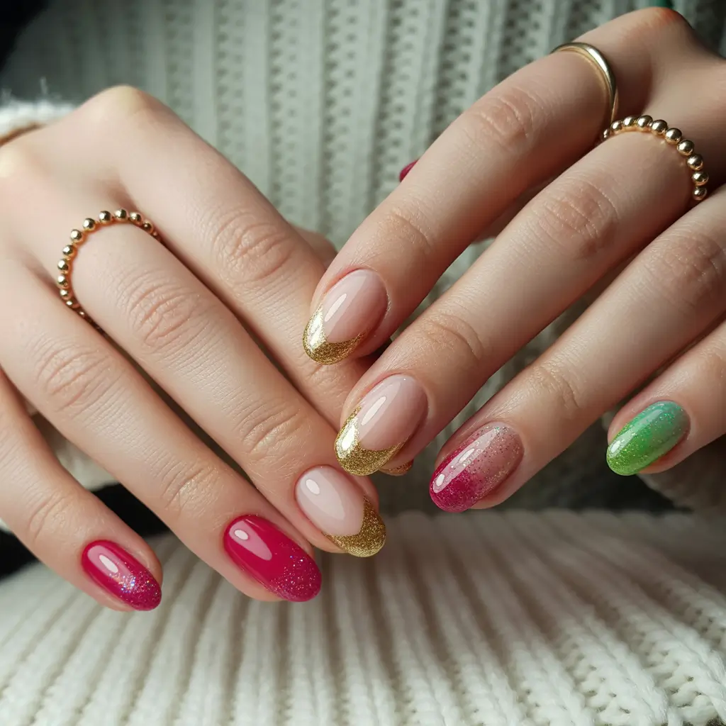 simple christmas nails ideas Candy Cane Gold