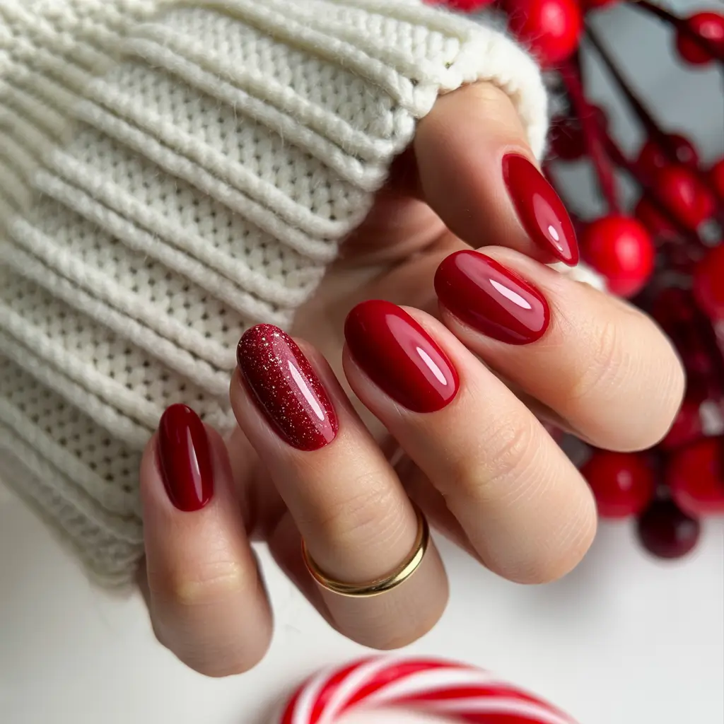 simple christmas nails red Classic Crimson Charm