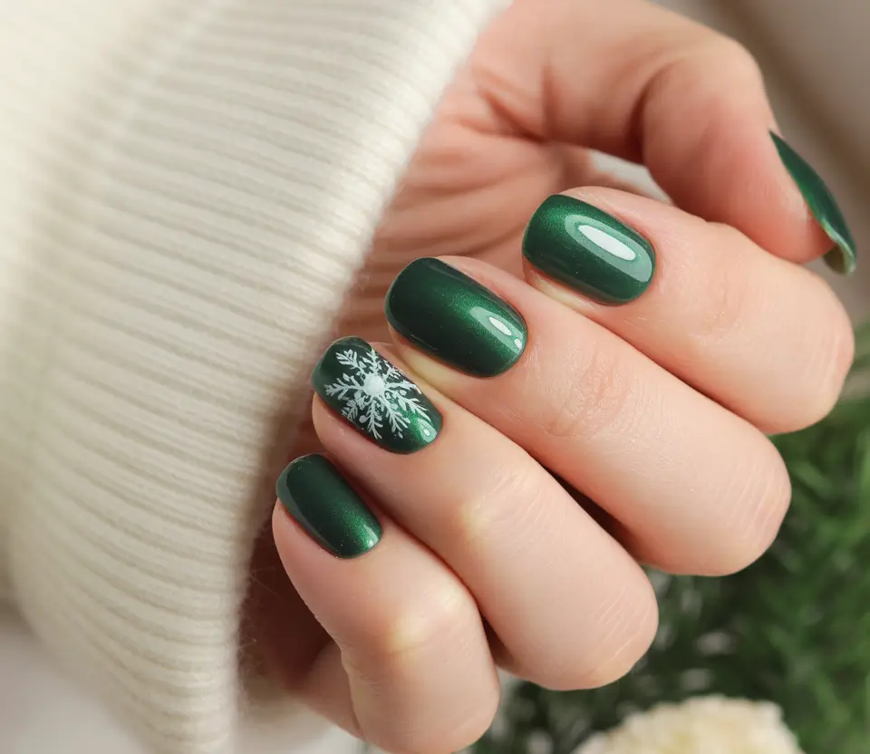 simple christmas nails green Emerald Snowflake Magic