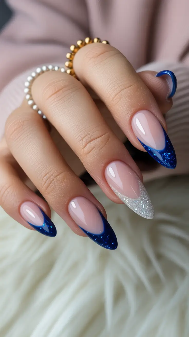 simple christmas nails blue Frosty Blue French Dream