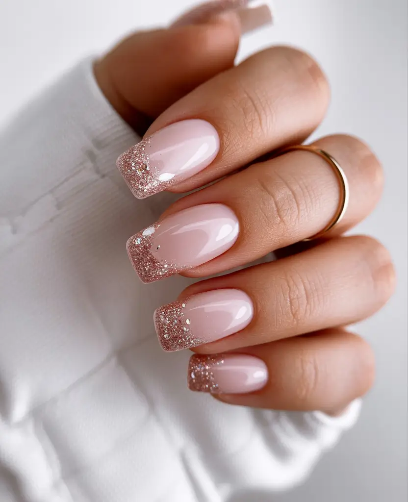 simple christmas nails acrylic Frosted French Sparkle