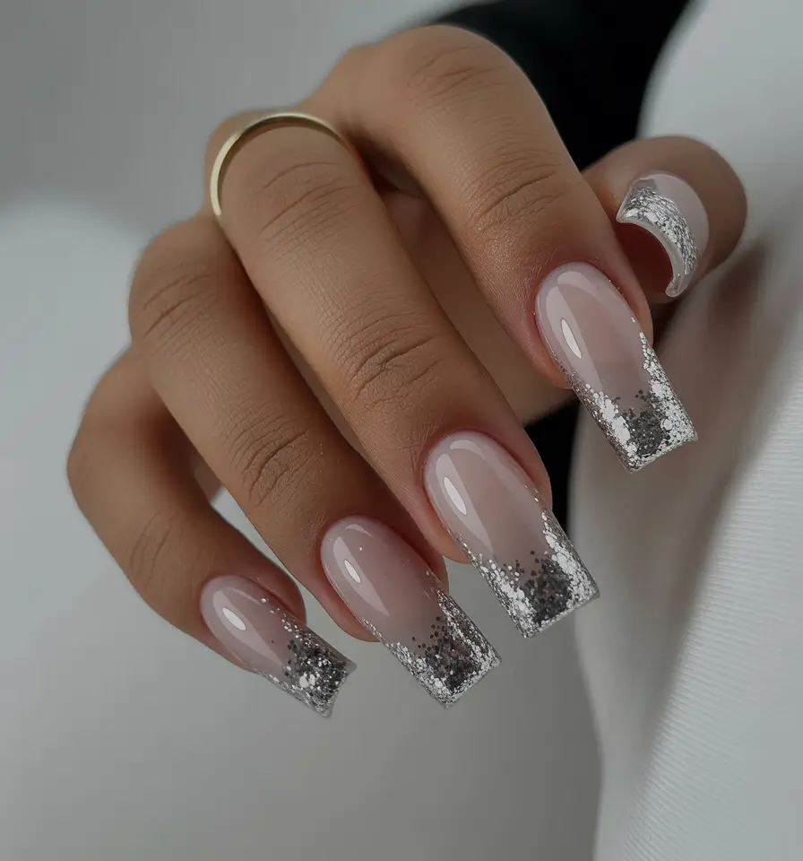 simple christmas nails square Silver Frost Square Magic