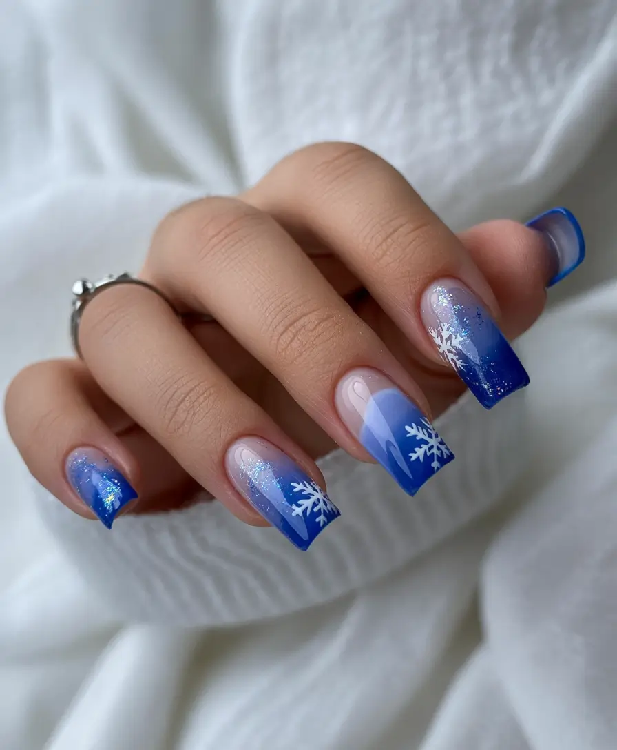 simple christmas nails blue Snow Queen Blue Ombre