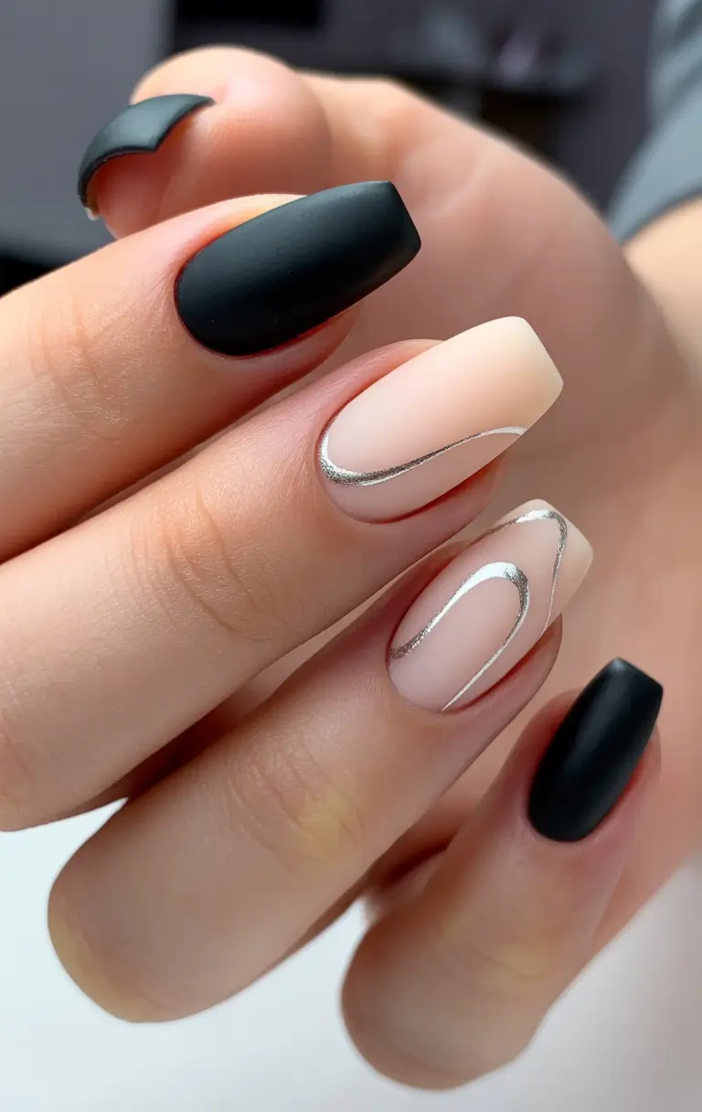 simple christmas nails almond Midnight Chic