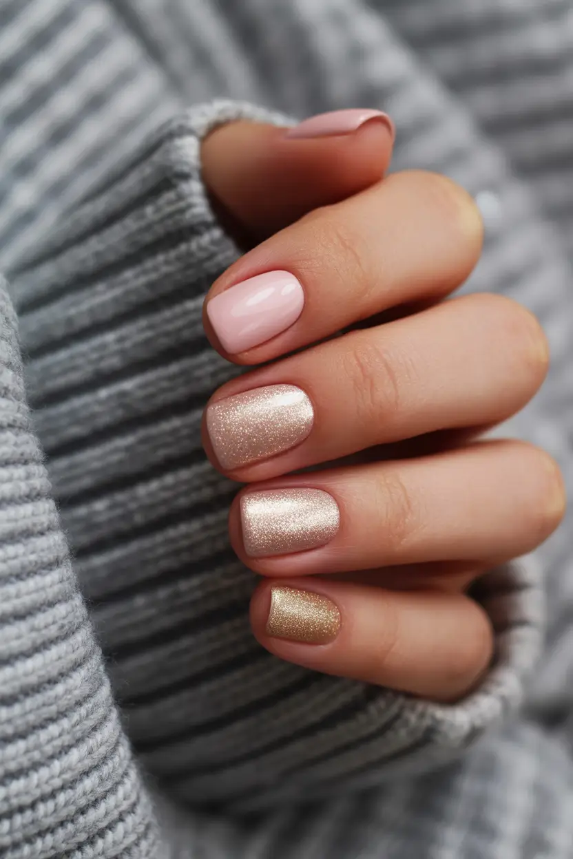 simple christmas nails short Soft Champagne Spark