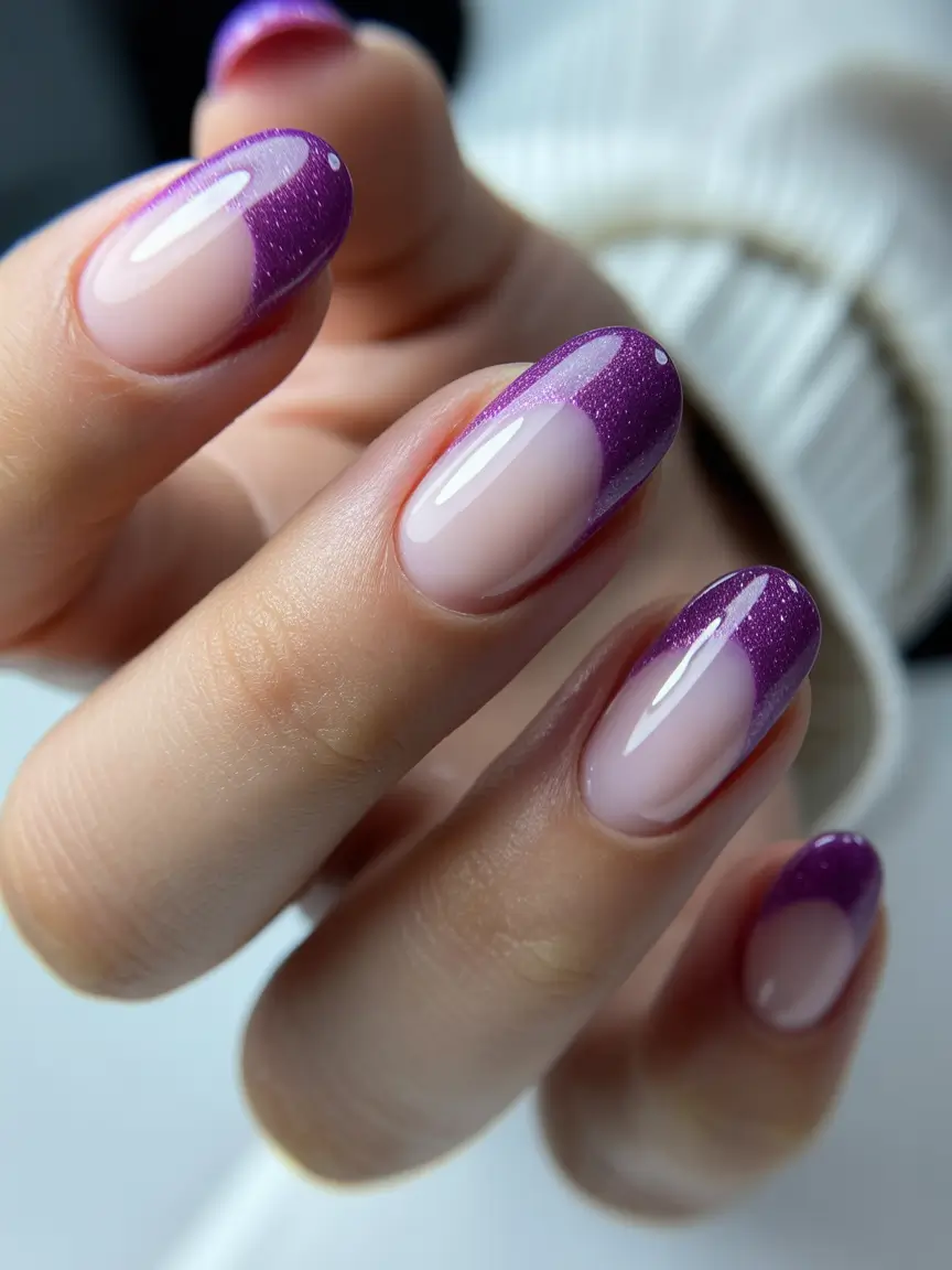 simple christmas nails almond Plum Galaxy French