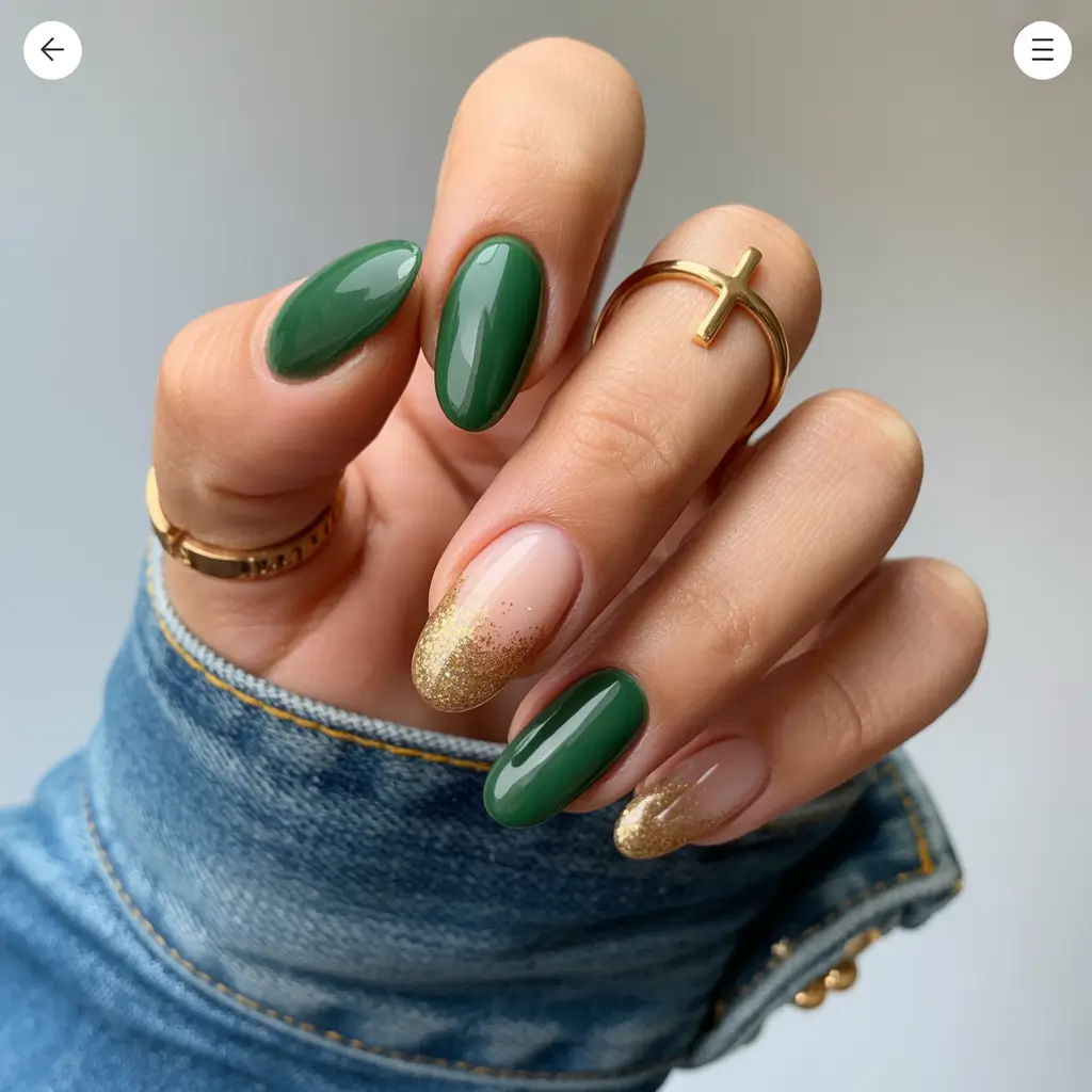 simple christmas nails green Golden Evergreen Glam