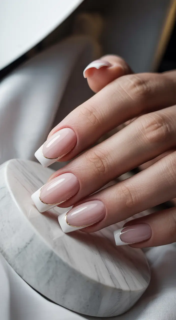 simple winter nails 2025-2026 Golden-Edged French Perfection