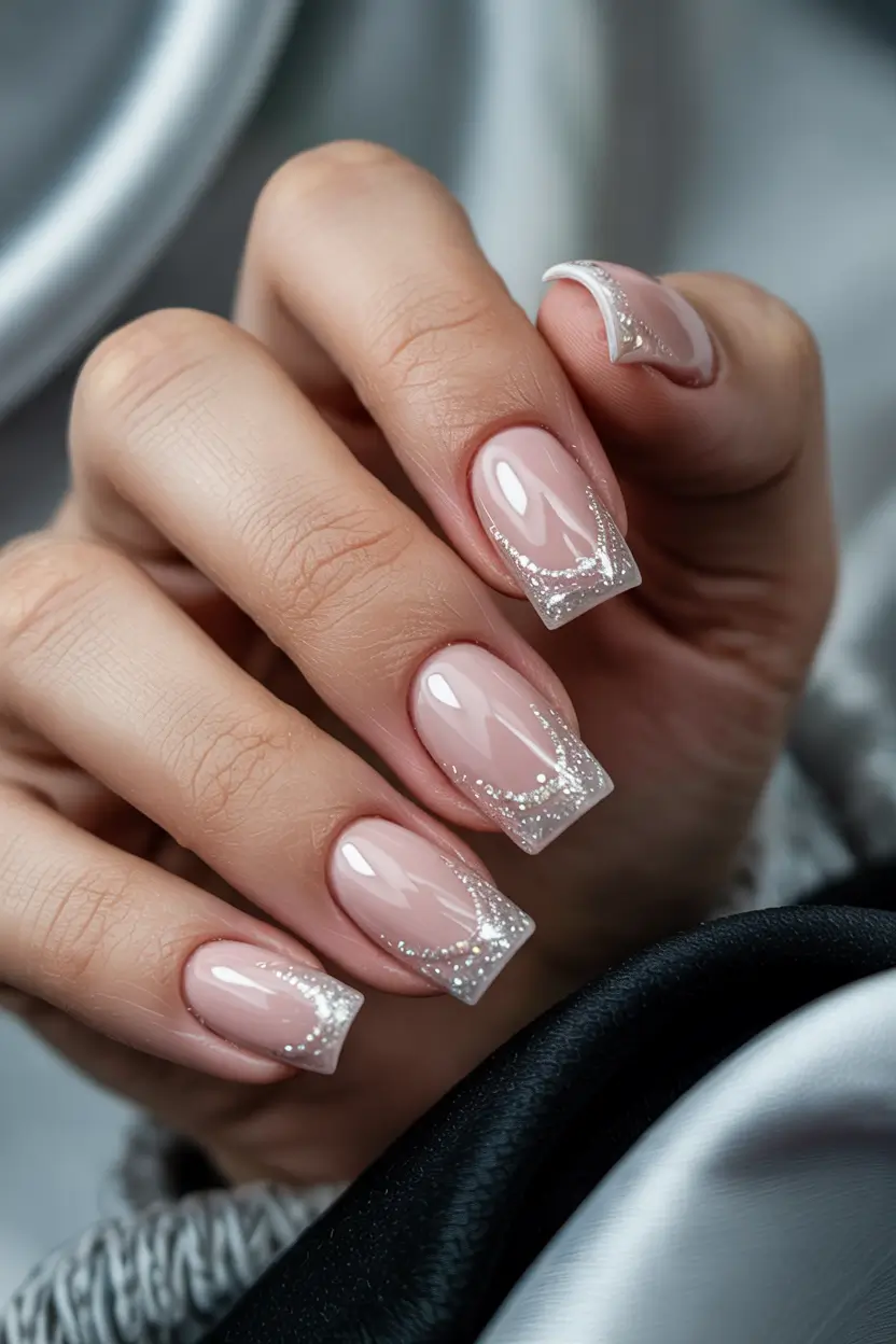 simple winter nails 2025-2026 Crystal-Tipped French Glow